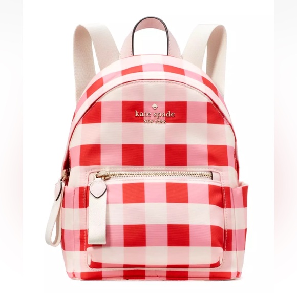 New Kate Spade Chelsea Gingham Mini Backpack Nylon Pink Multi - Picture 1 of 4